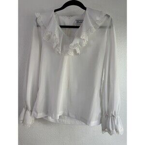 Teddi of California Size 12 Vintage White Ruffle Lace Collar Blouse Cottagecore